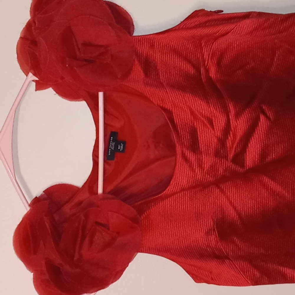 Red Ruffle Sleeveless Knee Length Ann Taylor Petite Dress 6P